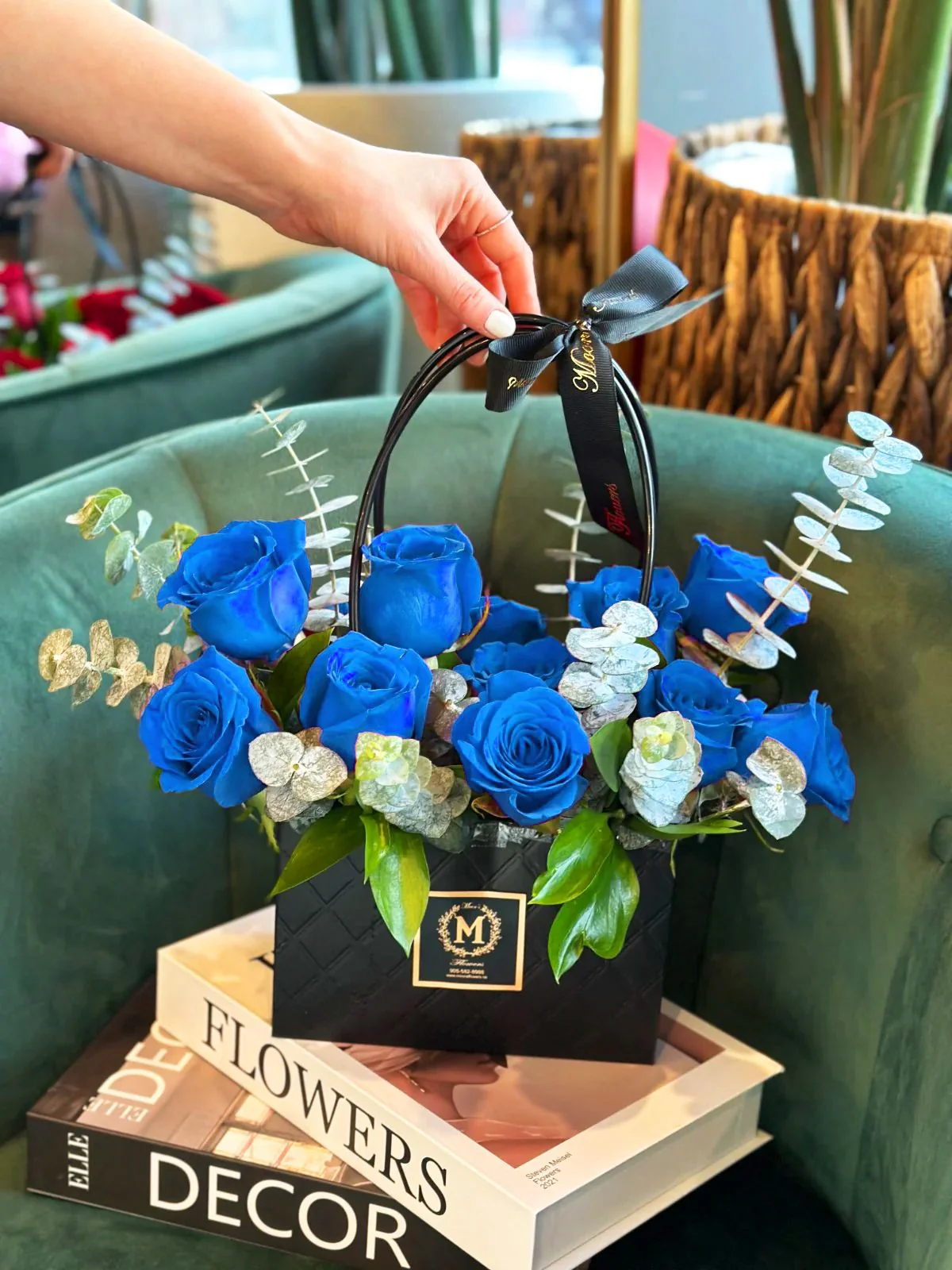 Dozen Blue Roses - Basket of Love - Image 3