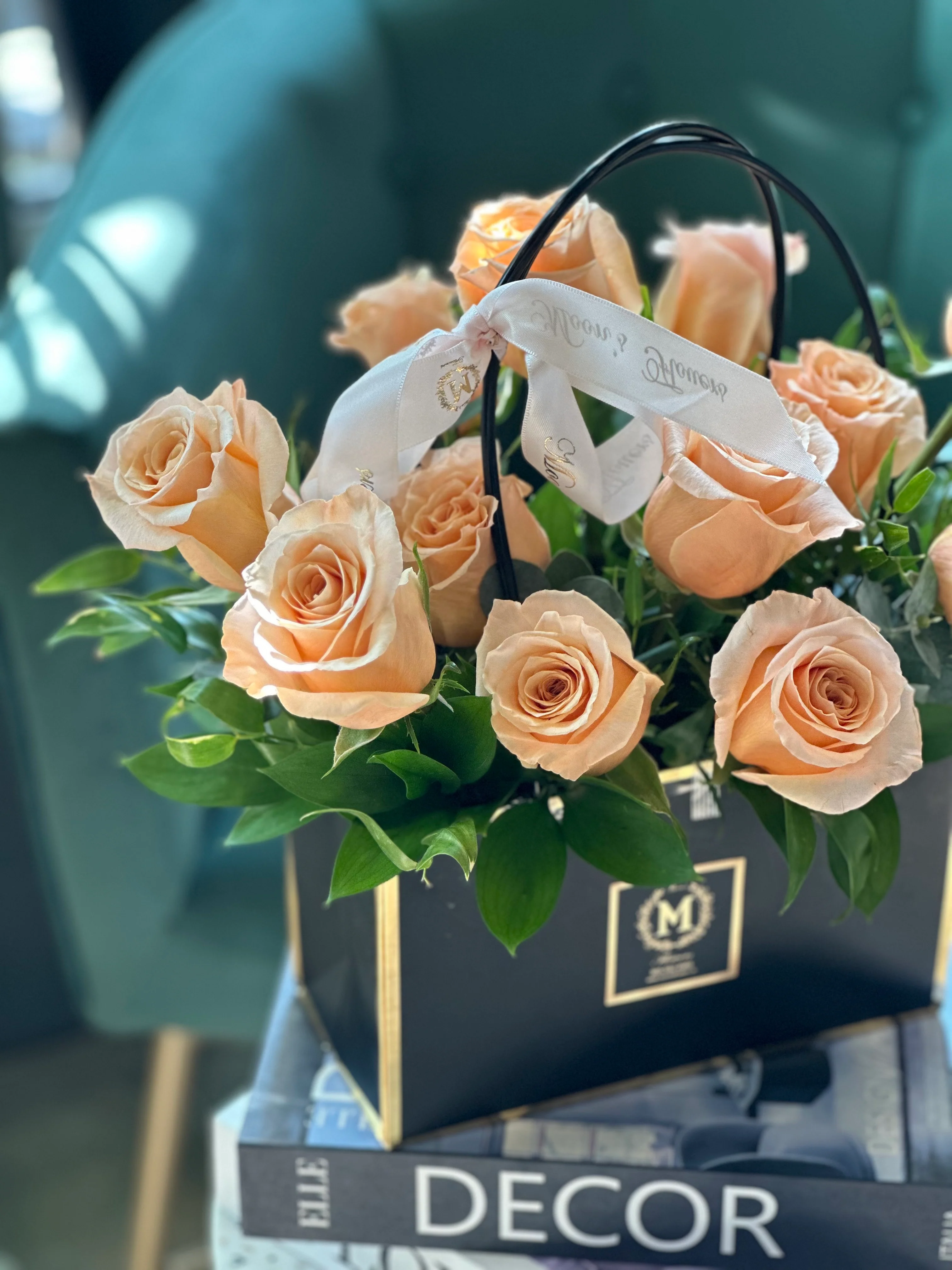 Dozen Peach Roses - Basket of Love - Image 4