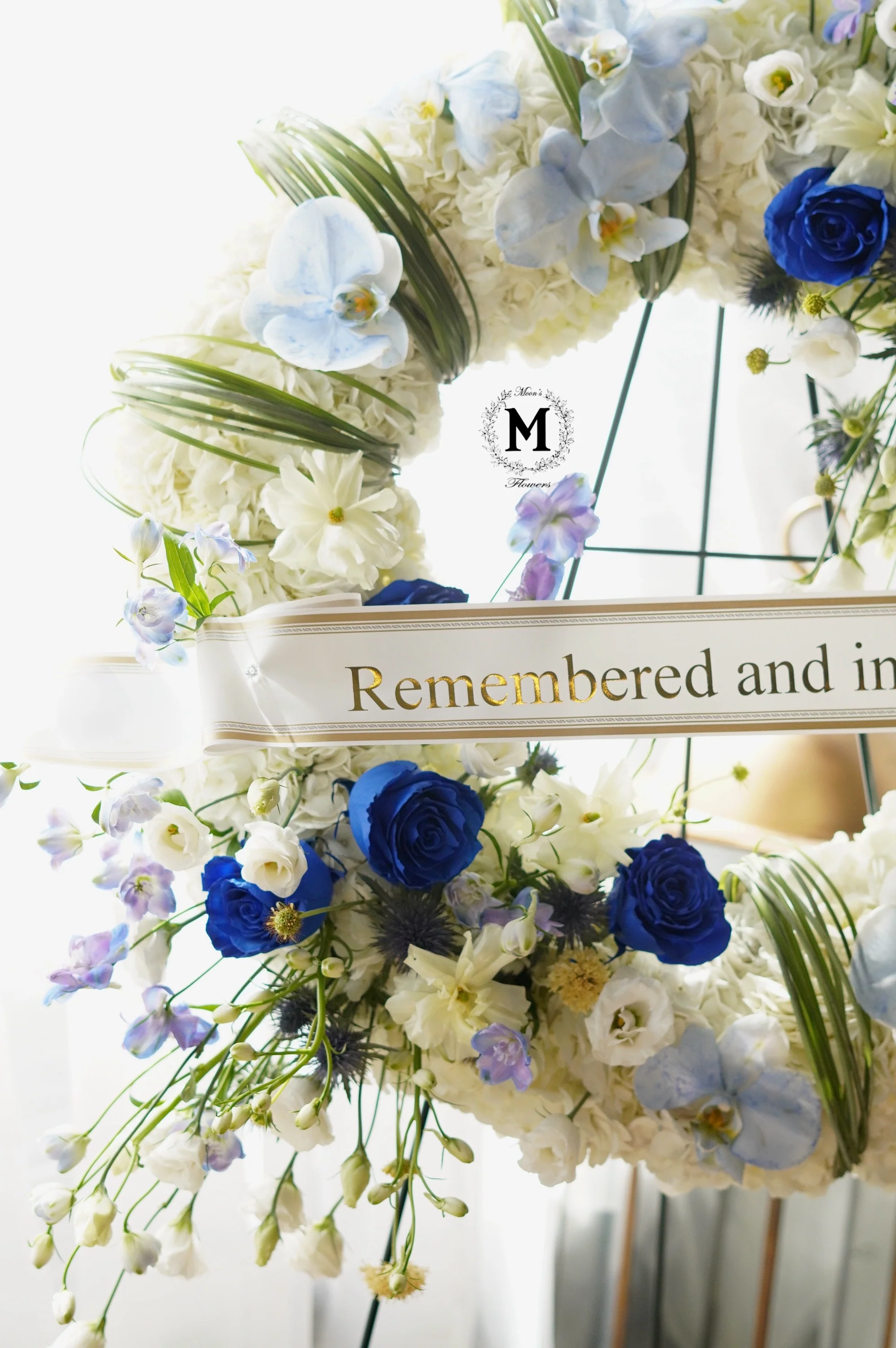 Funeral & Condolences Blue Flowers Wreath - Image 6