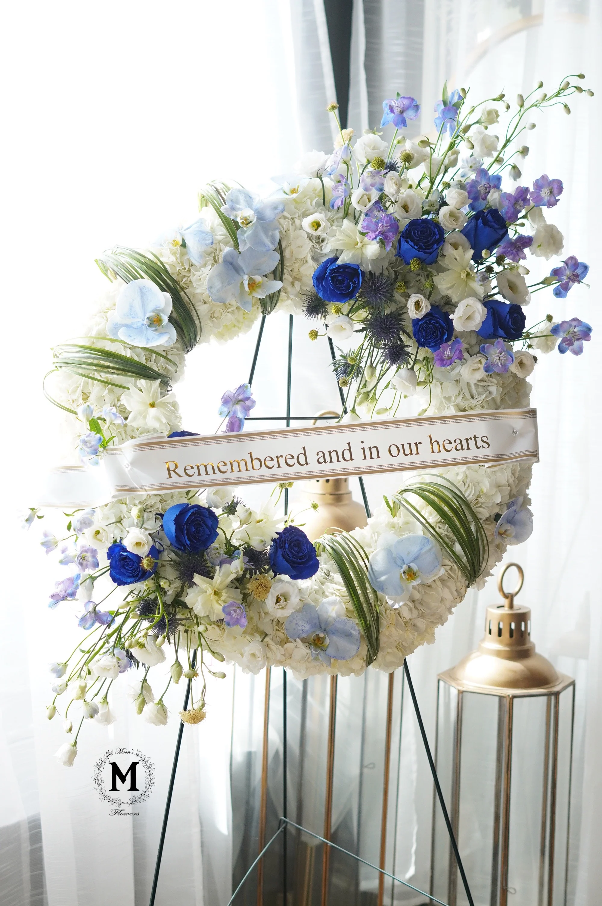 Funeral & Condolences Blue Flowers Wreath - Image 7