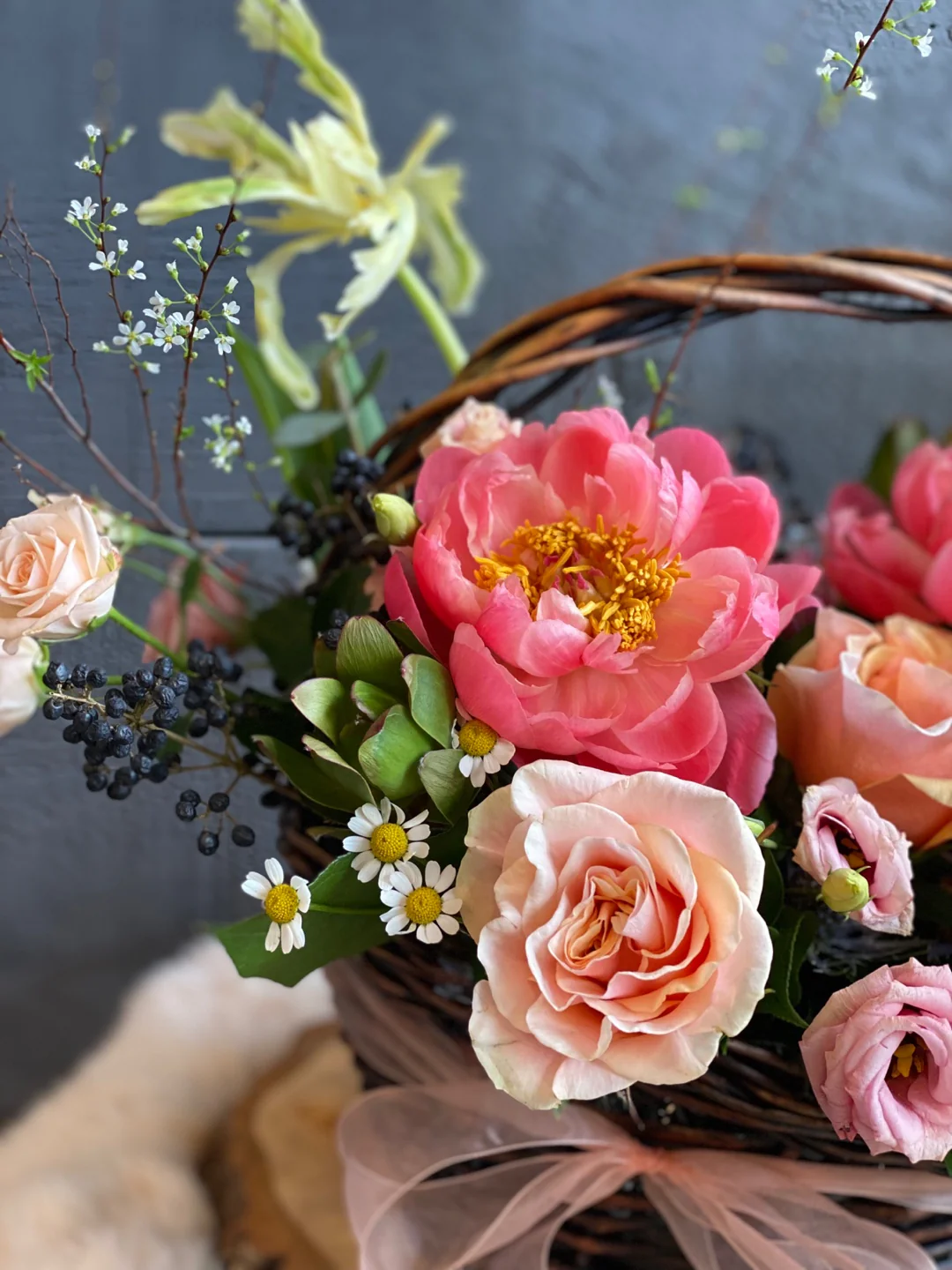 Peonies Basket