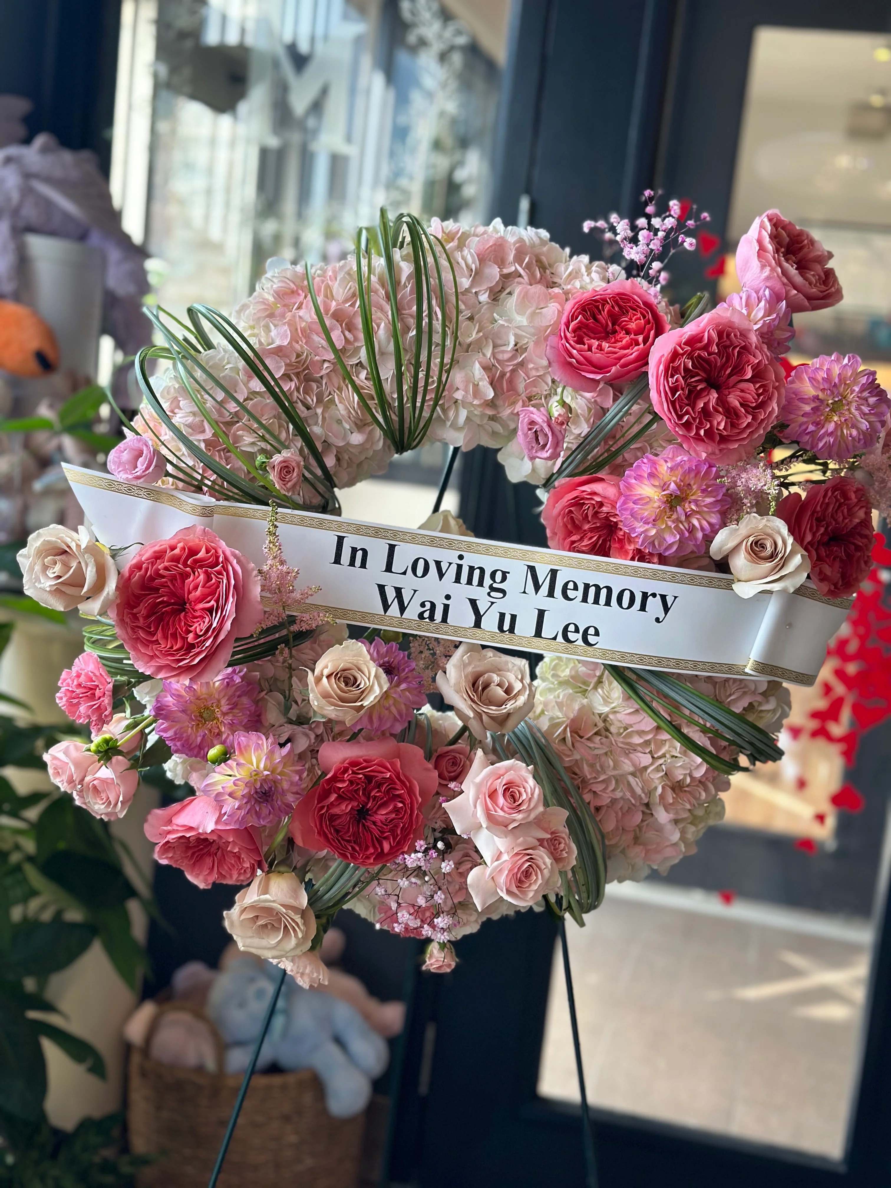 Pink and Light Pink Standing Funeral Wreath - Image 4