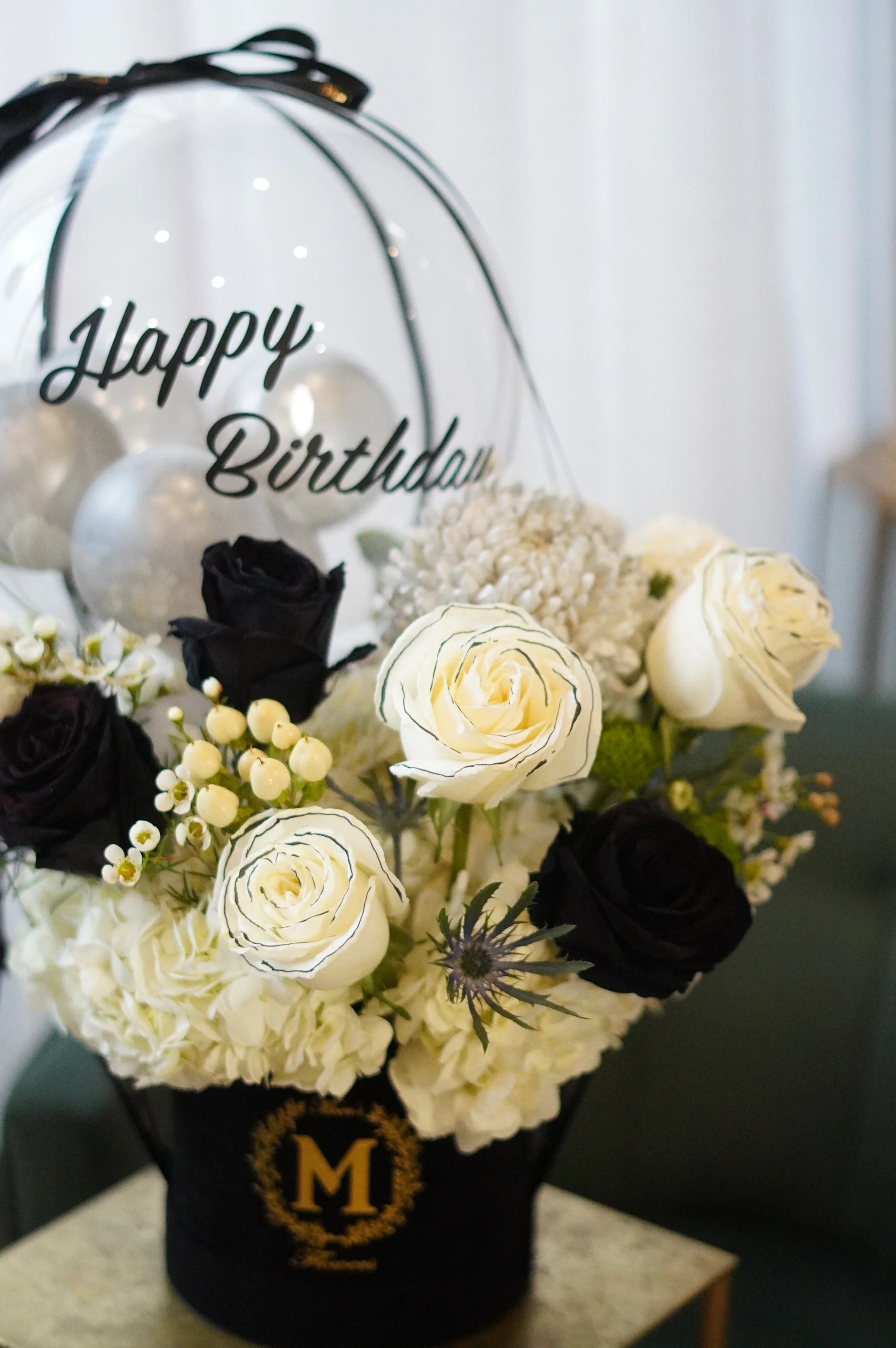 Elegant Black & White Balloon Flower Box - Image 2