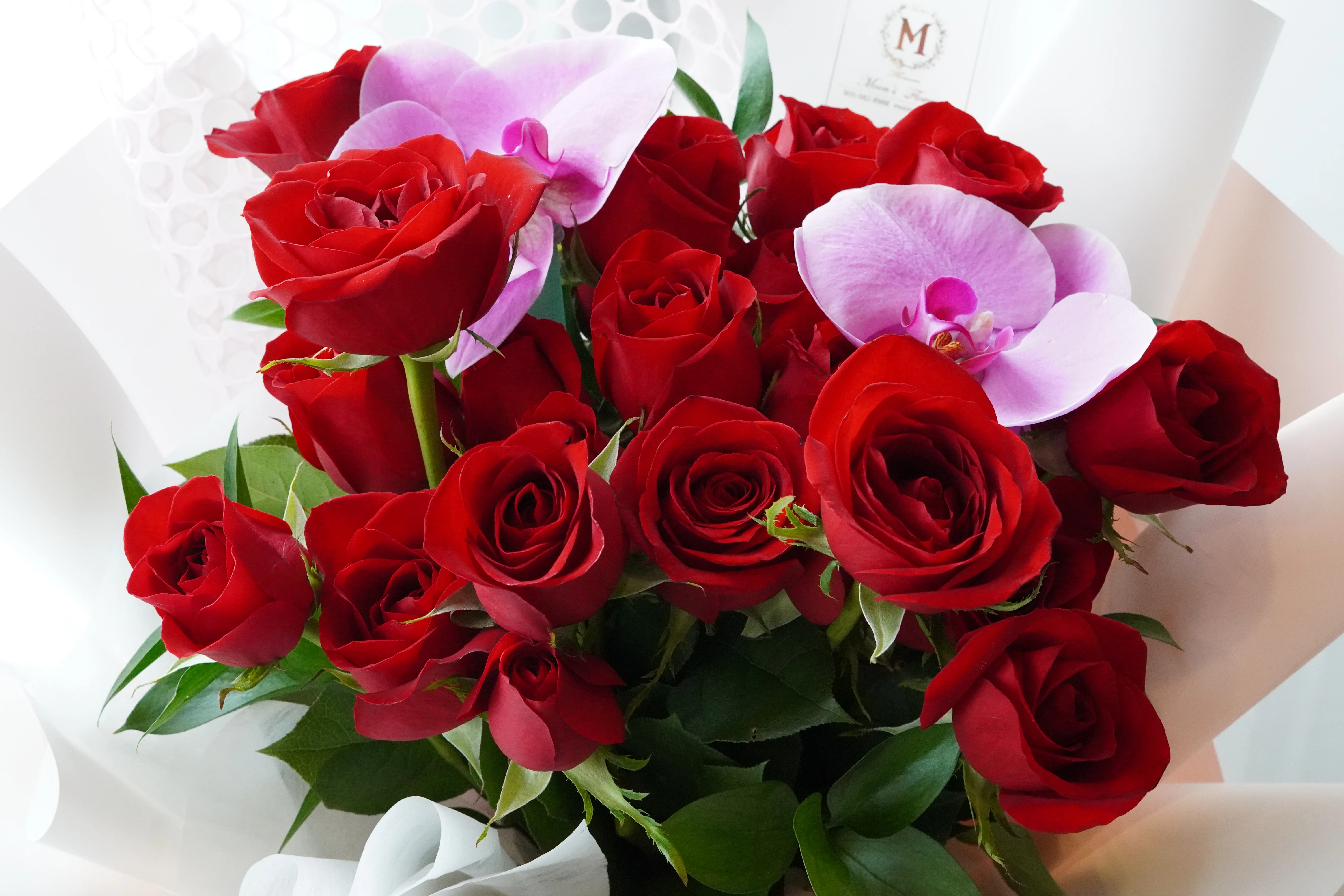 Valentine's Day - Send My Love – 2 Dozen Roses with Orchid - Image 3