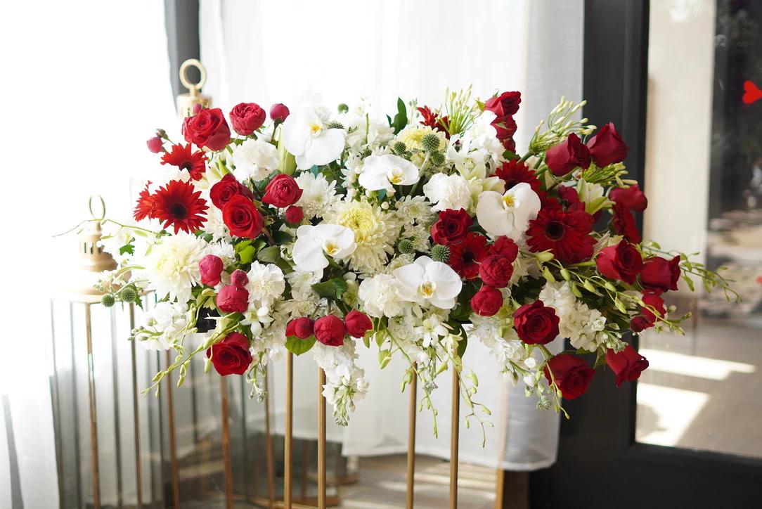 White & Red Casket Funeral Spray