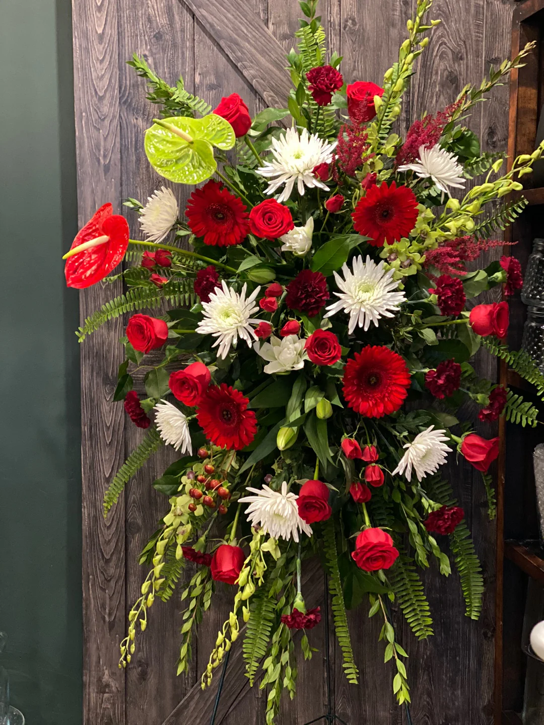 White & Red Funeral Spray